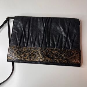 Fendi leather clutch crossbody bag, black gathered leather body with a contrasti